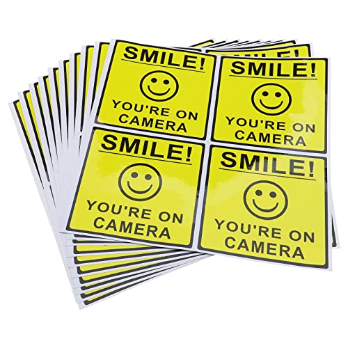 Create idea 40 Stück Smiley-Gesicht "You 're on Camara" Schild, 102 x 102 mm, selbstklebende Vinyl-Applikation, wasserdicht, Überwachung, Warnaufkleber für Garten, Wand, Büro, Fenster von Create idea