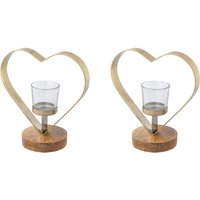 Creativ home Teelichthalter "Kerzenhalter Herz", (Set, 2 St.), aus Holz, Edelstahl und Glas von Creativ Home