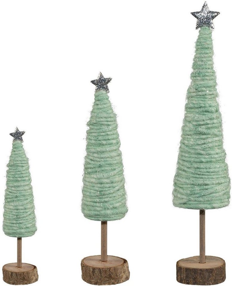 Creativ deco Dekobaum Weihnachtsdeko (Set, 3 St), aus Holz und Wolle, Höhe 25 / 33 /46 cm von Creativ deco