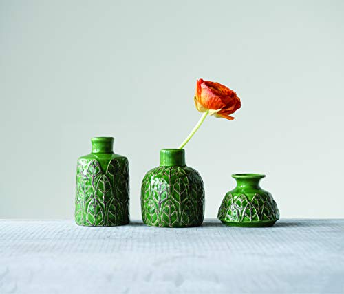 Creative Co-Op Vasen aus Steingut, geprägt, Grün, 3 Größen von Creative Co-op