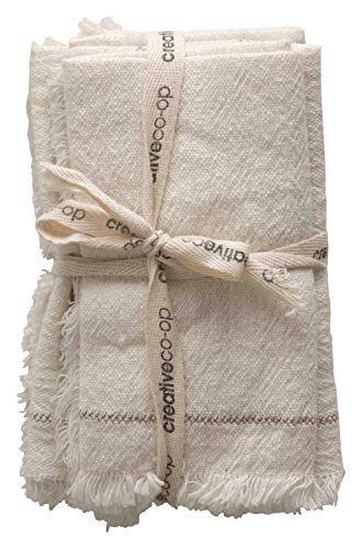 Creative Co-op 18" Square Cotton Woven Napkins with Stitch Accent & Fringe (Set of 4) Servietten, weiß von Creative Co-op