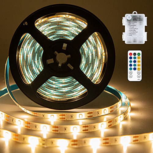 LED Streifen Batteriebetrieben - 5M 150LEDs LED Strip Batteriebetrieben, Lichtband Batteriebetrieben Streifenlichter 8 Modi mit IR Fernbedienung, Warmweiß LED Streifen Batterie für Outdoor Indoor von Cresbel