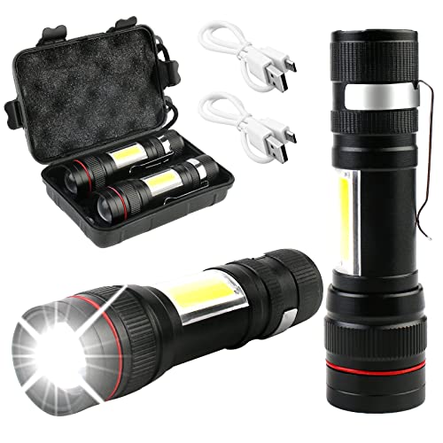 Taschenlampe LED - 2 Stück 2000 Lumen Extrem Hell COB Seitenlicht, Mini Taschenlampe USB Aufladbare Mit Kunststoffbox, 3 Modi, Tragbar IPX5 Wasserdicht für Outdoor Camping Notfall von Cresbel