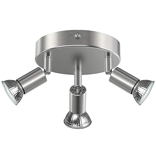 Creyer LED Deckenstrahler 3 Flammig, Schwenkbar LED Deckenleuchte, ø140mm (inkl. 3 x 4W GU10 LED Leuchtmittel, 400LM, Warmweiß) Modern Wohnzimmer LED Deckenspot, Rund LED Deckenlampe - Matte Nickel von Creyer