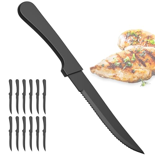 Steakmesser schwarz 12 Stück 22 cm lange Hochleistungsklingen aus rostfreiem Stahl ergonomisches Design und hervorragende Schneidleistung steak messer schwarz von Crisolux