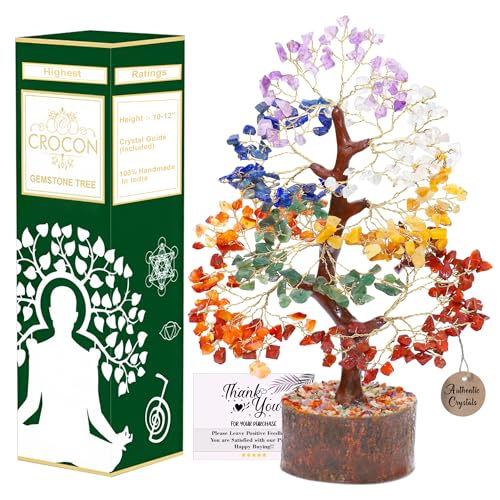 Seven Chakra Natural Gemstone Healing Tree Bonsai for Crystal Reiki Healing Balancing Good Luck Wealth & Prosperity Home Office Decor Spiritual Meditation Decor Gift Size 10-12 Inch von Crocon