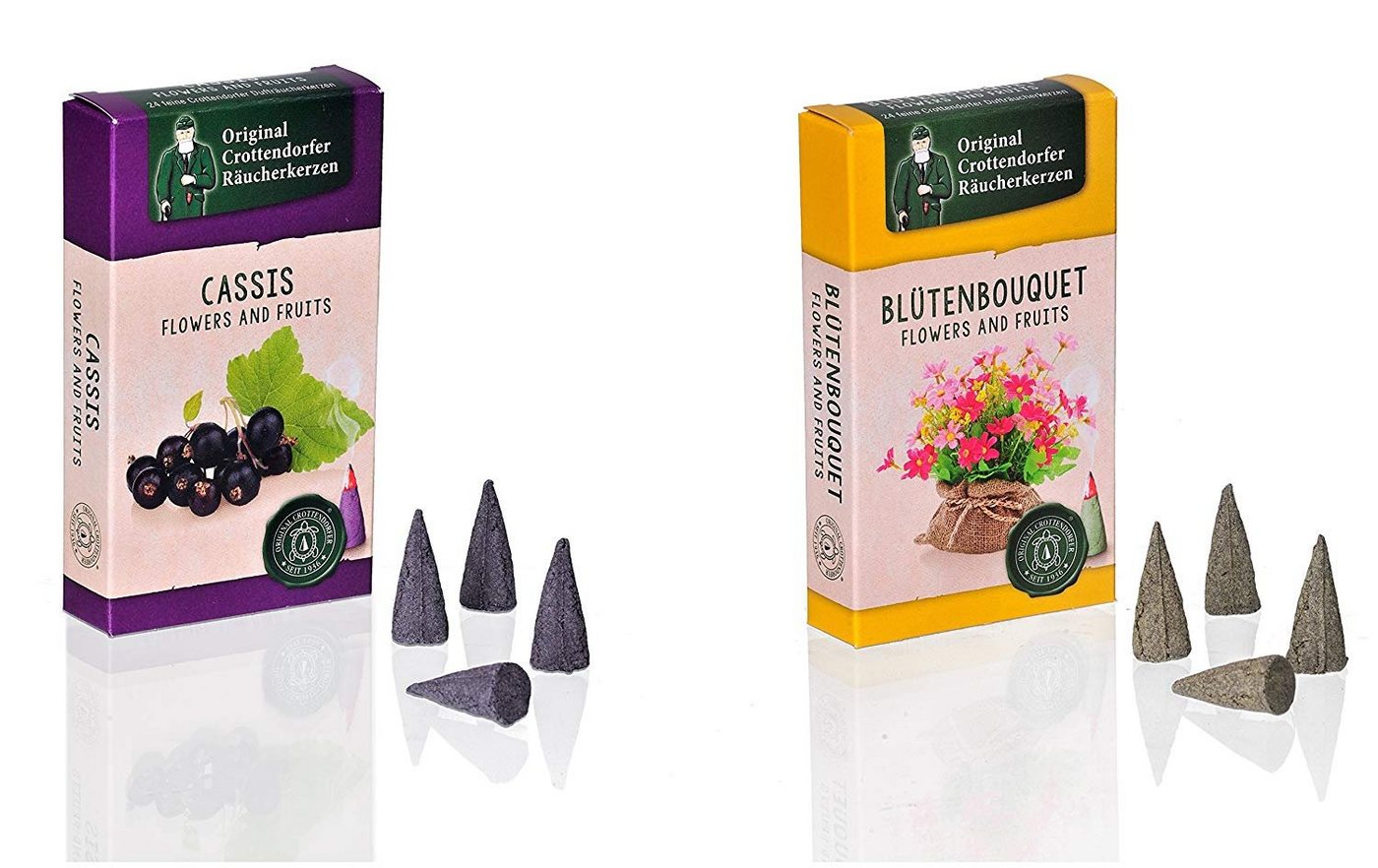 Crottendorfer Duftkerze 2er Set Frühling: Cassis / Blütenbouquet, je 24 Räucherkerzen der Größe M - Made in Germany von Crottendorfer