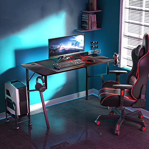 CuNtoHHH Einfacher Gaming-Schreibtisch, R-förmige Gamer-Workstation, Getränkehalter, Headset-Haken – Robuster Computertisch aus Metall und Holz für den PC, großer Computertisch für Zuhause und d von CuNtoHHH