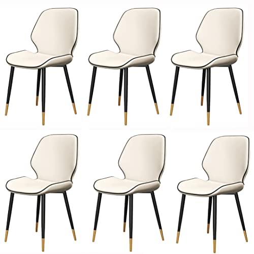 CuNtoHHH Küchen-/Esszimmermöbel-Stühle, 6er-Set, Esszimmerstühle, wasserdichter Beistellstuhl aus PU-Leder mit schwarzen Metallbeinen, Küchen-/Wohnzimmer-/Lounge-Thekenstühle (Farbe: Weiß) von CuNtoHHH