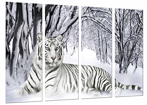 Wandbild - Weißer Tiger in der Schnee-Natur, 131 x 62 cm, Holzdruck - XXL Format - Kunstdruck, ref.26740 von Cuadros Camara