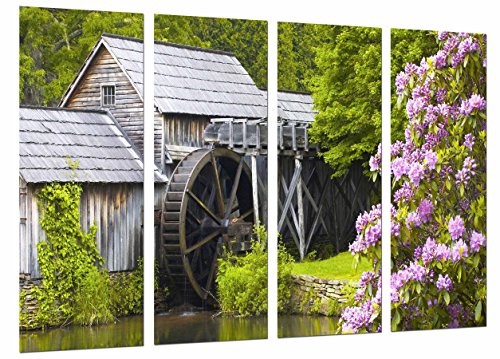 Wandbild - Mühllandschaft, Natur mit Blumen, 131 x 62 cm, Holzdruck - XXL Format - Kunstdruck, ref.26736 von Cuadros Cámara