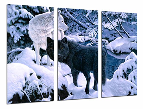 Wandbild - Schwarzweiss-Wolf, schneebedeckte Natur, 97 x 62 cm, Holzdruck - XXL Format - Kunstdruck, ref.26582 von Cuadros Cámara