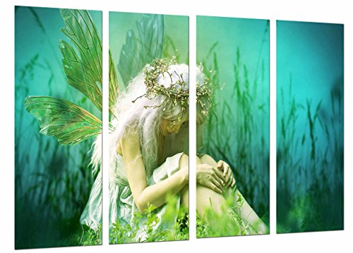 Wandbild - Fantasie-blonde Frau, feenhafte Flügel traurige grüne Natur, 131 x 62 cm, Holzdruck - XXL Format - Kunstdruck, ref.27071 von Cuadros Camara