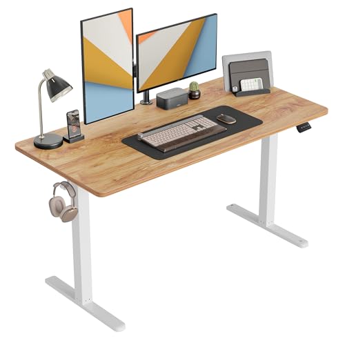 CubiCubi Elektrischer Stehschreibtisch, 140 x 60 cm höhenverstellbarer Tisch, Ergonomische Büromöbel mit Verbindungsplatte, Hellbraun Tischplatte von CubiCubi