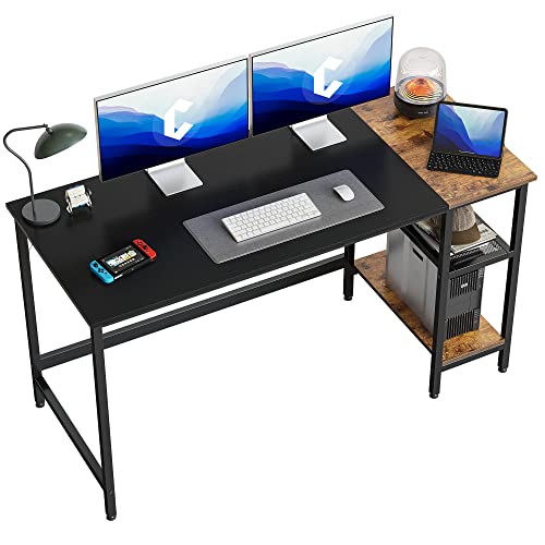 CubiCubi Schreibtisch, Computertisch mit Regal rechts oder Links, 140 x 60 cm klein Pc Tisch, Bürotisch fürs Büro Wohnzimmer, Industrie-Design, Stabil Stahlgestell schreibtische, schwarz/Braun von CubiCubi