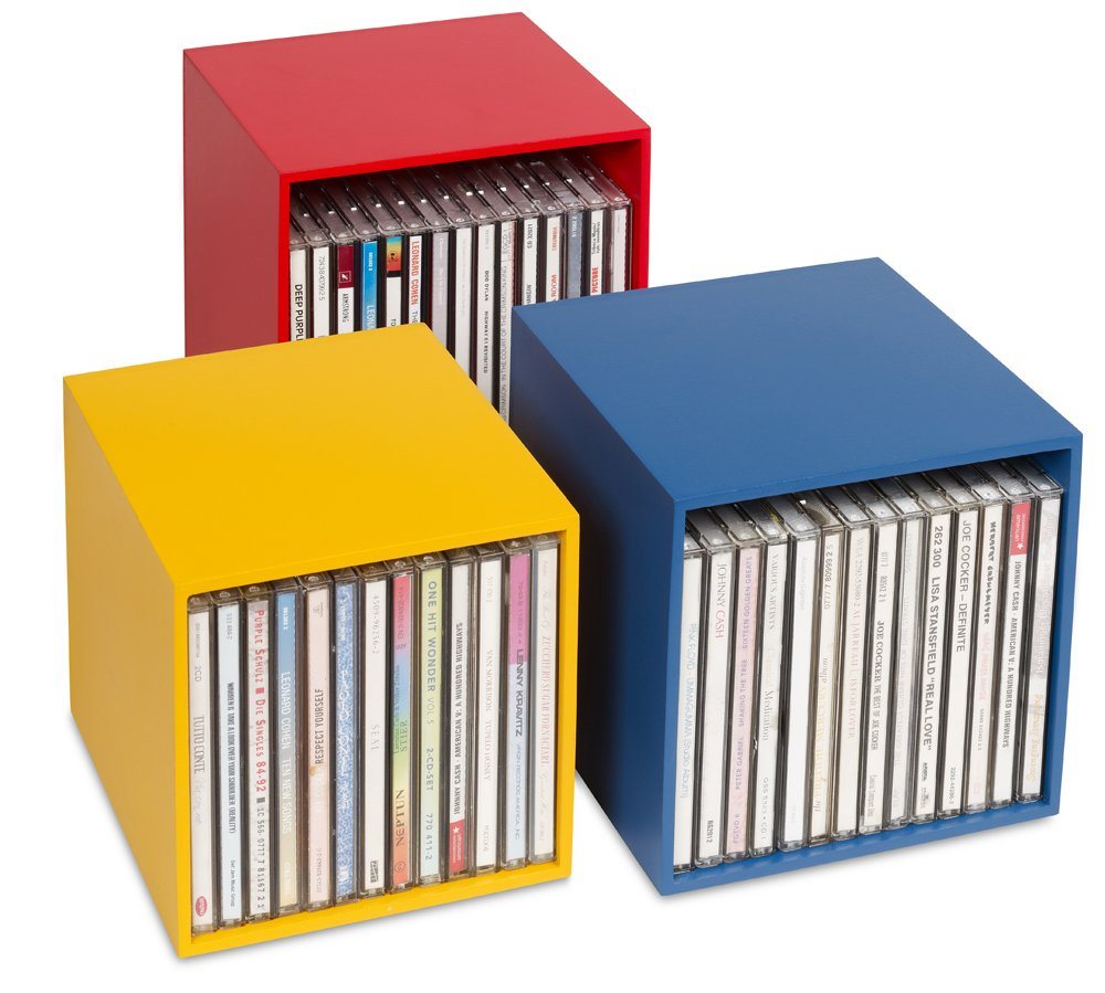 Cubix Aufbewahrungsbox cubix-CD-Boxen color, 3 Aufbewahrungs-Boxen aus Holz für 40 CDs. (Set, 3er Set) von Cubix