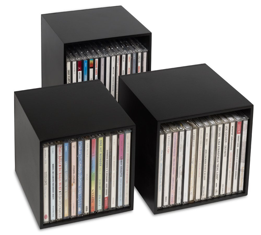 Cubix Aufbewahrungsbox cubix-CD-Boxen schwarz, 3 Aufbewahrungs-Boxen aus Holz für 40 CDs. von Cubix