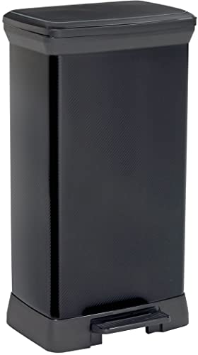 CURVER Deco Bin Mülleimer mit Pedal und Deckel, 50L, schwarz metallic, rechteckig,sanft schließend, 39 x 29 x 72 cm von Curver