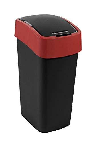 Curver Abfalleimer Flip Bin 50l in schwarz/rot, Plastik, 35 x 25 x 10 cm von Curver