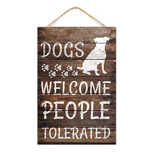 CustonCares Hundespruchschild "Dogs Welcome People Forever Welcome Front Door Sign Animal Dog Lover Gifts Front Door Porch Decor Rustic Front Door Wreath First Home Gifts 20,3 x 30,5 cm von CustonCares