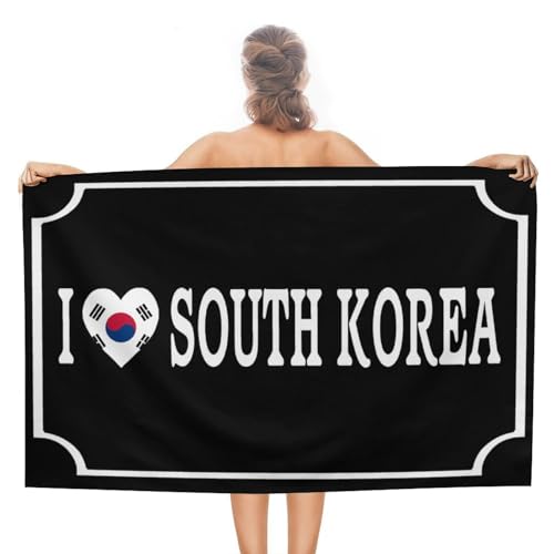 CustonCares I Love South Korea Strand-Badetuch, schrumpffrei, vorgewaschen, weich, für Erwachsene, motivierend, internationale Signalflaggen, Stranddecke, 78,9 x 130,9 cm, für Erwachsene, Männer, von CustonCares