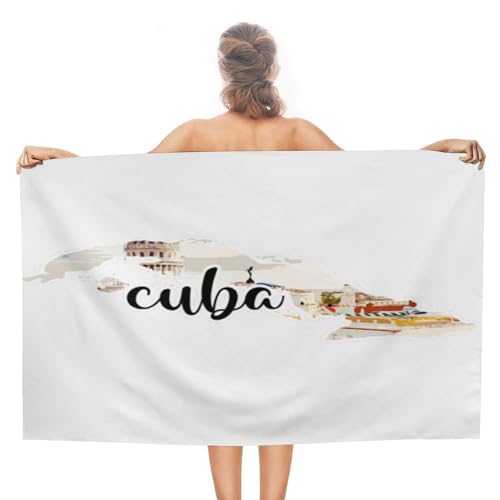 CustonCares Strandtücher für Erwachsene, Kuba-Badetuch, leicht, schrumpffrei, sanddicht, Picknick-Handtuch, Skyline-Bild, Stadtmalerei, lustiges Picknick-Badetuch, 78 x 130 cm von CustonCares