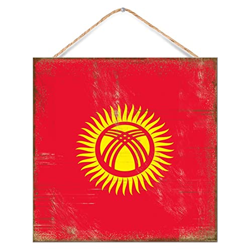 CustonCares Vintage Indoor Wall Decor Wood Sign Kyrgyzstan Gallery Wall Decor for Cottage Funny Vertical Wood Pallet Wall Plaque Sign International Signal Flags Wooden Plaque Sign Gift Home 30,5 x von CustonCares