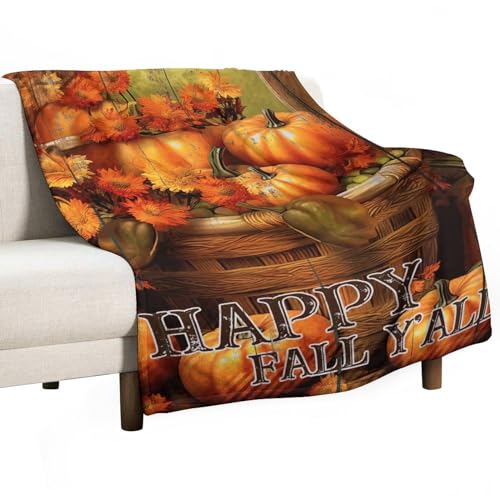 Flauschige weiche Decke, 101,6 x 127 cm, Happy Fall Y'all, atmungsaktiv, bequeme Decke, Herbst, Kürbis, Ahornblatt, gemütliche Dekoration für Bett, Sofa, Couch, Camping, Reisen von CustonCares