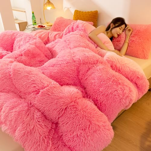 Cutfouwe Luxus Plüsch Shaggy Faux Pelz Decke Für Couch, Super Soft Flauschige Decke, Gemütliche Decke 78 "X90 Warme Plüschdecke Für Sofa Bett Wohnzimmer Schlafzimmer,Rosa von Cutfouwe