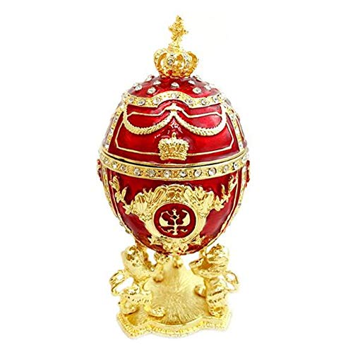 Cuzit Schmuckkästchen mit drei Löwen und Krone, rotes Fabergé-Ei, aus Emaille, kunstvolles Osterei, einzigartiges Geschenk für Heimdekoration von Cuzit