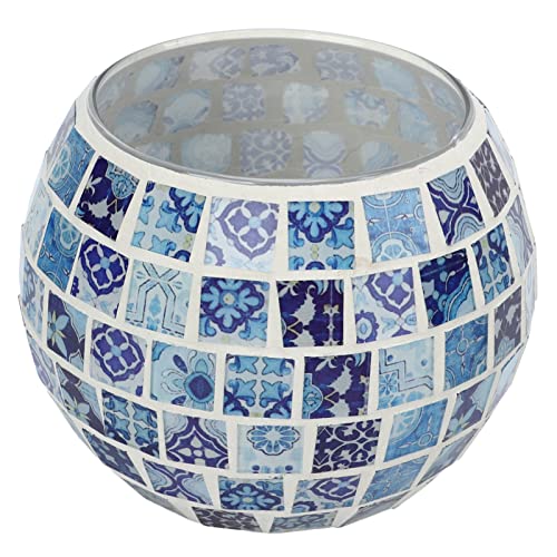 Cyrank Blau-weißer Mosaik-Kerzenhalter, Votivkerzenhalter aus Glas, runde Schüssel, Teelichthalter, Topfpflanze, Schüssel, Vase, Kerzenhalter, Tischdekoration von Cyrank