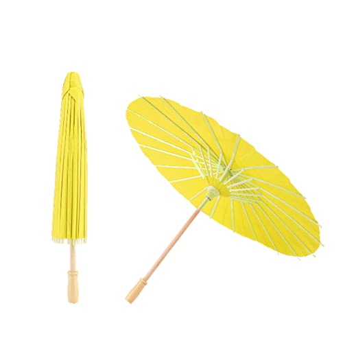 Papierschirm Sonnenschirm, 2 Stück Chinesischer Papier Sonnenschirm Tanzschirm Handgefertigter Regenschirm aus geöltem Papier Basteln Kleine Sonnenschirm Papierschirme(Gelb) von Cyrank