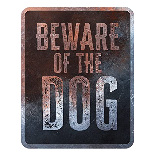 D&D Home, Warnschild Achtung am Hund, 25 x 20 x 0,3 cm, englische Version, schwarzer Hintergrund, Warnschild aus Metall, rostbeständig, mit lustigem Text von D&D Home