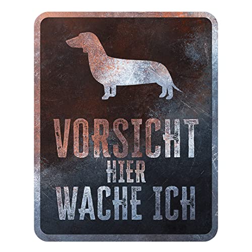 D&D Home, Warnschild "Achtung an den Hund", 25 x 20 x 0,3 cm, deutsche Version, schwarzer Hintergrund, Warnschild aus Metall, rostbeständig, mit lustigem Text von D&D Home