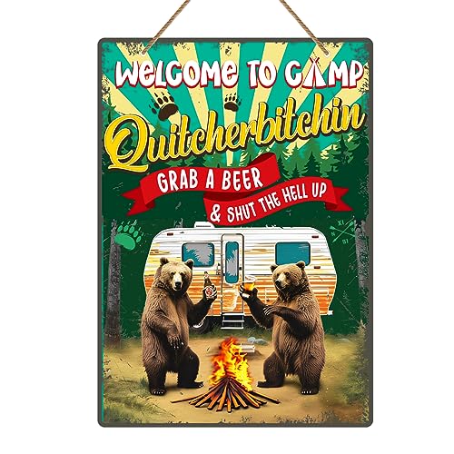 D4DREAM Lustiges Schild "Welcome to Camp Quitcherbitchin", 20,3 x 30,5 cm, Vintage-Campingschild, Camping-Geschenke für Camper, Camper, Dekoration, Bauernhaus, rustikales Campingschild, Camper-Zubehör von D4DREAM