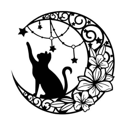 DADEA Wanddekoration aus Schwarzem Metall, Katzen-Wandkunst, Niedliche Eisenkunst, Schwarze Katze und Mond, Wand, Metall-Silhouette, Wandbehang, Wohnzimmer, Sofa, Katzen-Wanddekoration,(#1) von DADEA