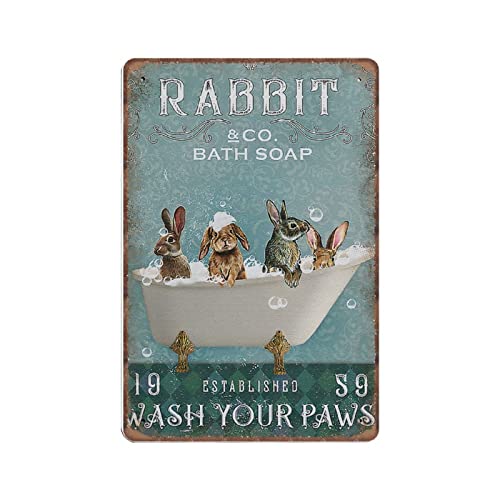 DAIERCY Creative Tin Signs Rabbit Co. Bath Soap Wash Your Hands Lustiges Metallschild Retro Wanddekoration für Zuhause, Garten, Bars, Büro, Kneipen, Club, Geschenkschild, Blechschild, 140 x 200 mm von DAIERCY