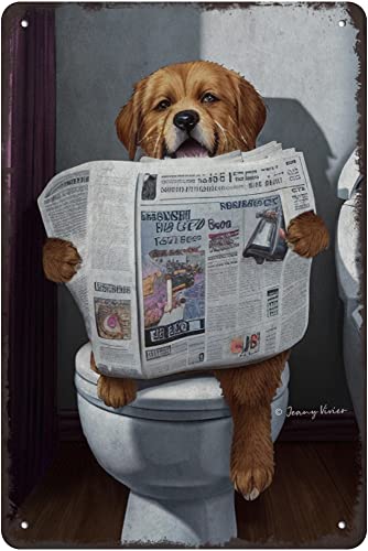 DAIERCY Lustiges Blechschild mit Hundelektüre "The Newspaper On Toilette", Hunde-Badezimmer-Wandkunst und Dekoration – WC-Schild – Retro-Metall-Blechschild, Vintage-Aluminiumschild für Zuhause, von DAIERCY