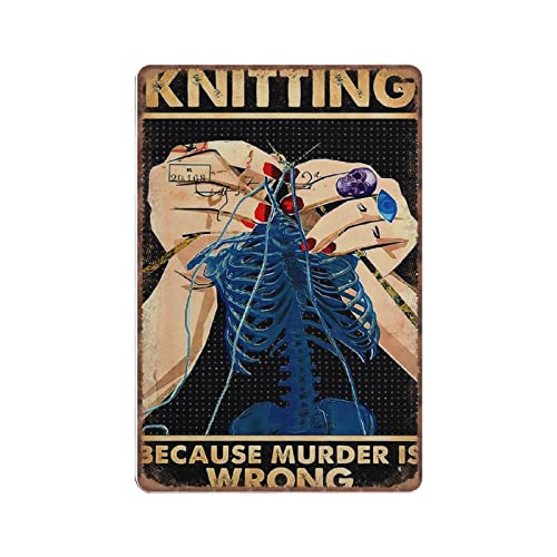 DAIERCY Lustiges Vintage-Schild Knitting Because Murder Is Wrong Skull Metall-Blechschilder für Küche, Garten, Garage, Badezimmer, Wanddekoration, 20,3 x 30,5 cm von DAIERCY