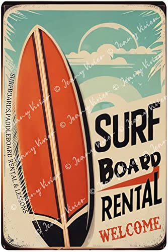 DAIERCY Surf Boards Rental Metall-Blechschild, lustiges Strand-Surf-Dekor, Schilder für Zuhause, Café, Bar, lustiges Garagen-Dekor, Sommer-Wanddekoration, Geschenk für Frauen und Männer, von DAIERCY