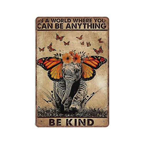 DAIERCY Vintage Metall-Blechschild Elefant Be Kind Tier Lustige Retro Wandkunst für Küche Badezimmer Heimdekoration Geschenke Schild 140 x 200 mm von DAIERCY