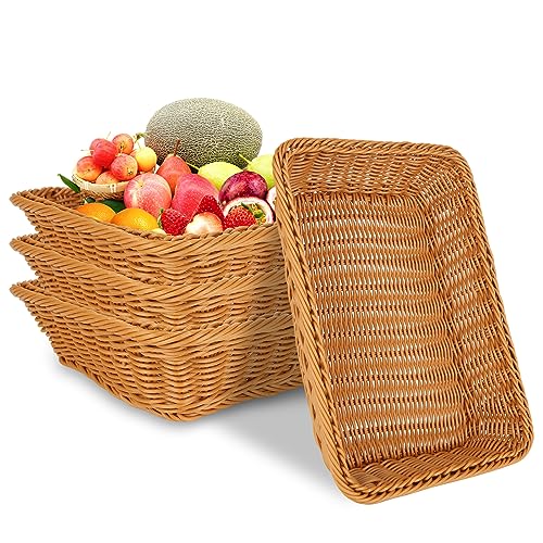 DAJAVE 4 Stück Brotkörbchen Brotkorb Geflochten Wicker Basket Rattan Korb Woven Wicker Storage Basket für Gemüse, Obst, Brot, Lebensmittel, Home Kitchen Restaurant von DAJAVE