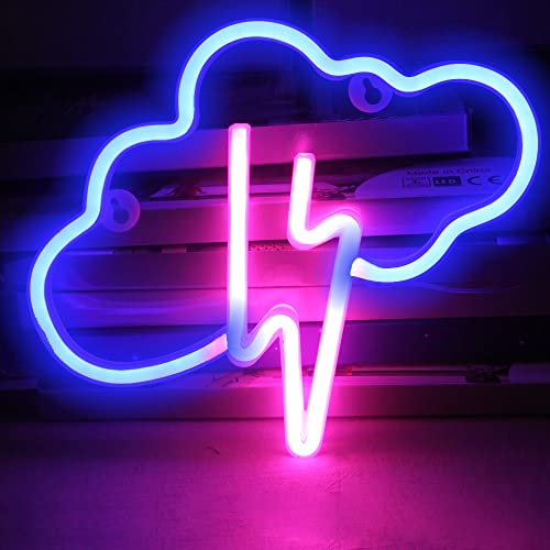 DAKABUKA Cloud Lightning Neon Signs, Bolt LED Wandleuchten Wanddekoration USB oder batteriebetriebene Leuchtschilder für Wohnzimmer, Bar, Weihnachten, Kinderzimmer, Spielzimmer von DAKABUKA