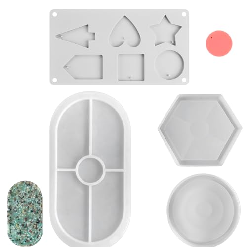 4 Stück Epoxidharz Formen Set, Gießformen mit DIY-Form, Untersetzer Silikonform, Silikonform Tablett Untersetzer zum Gießen von Harz, Zement, Untersetzern Tischdekoration DIY Bastelarbeit Craft von DALAETUS