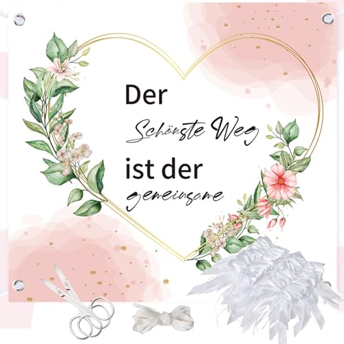 54 Stück Hochzeitslaken zum Ausschneiden set, mit 200x180cm Hochzeitsherz zum Ausschneiden, 2 Scheren, 50 Bogenknoten und 10m Seil Perfekt, für Brautauto Deko Liebhaber Valentinstag von DALAETUS