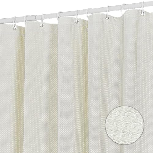 DAMAI Duschvorhang Waschbar Textil Polyester Stoff Bad Vorhang mit 12 Duschvorhangringe Wasserdicht für Dusche und Badewanne 183 x 183 cm Waffel Beige von DAMAI