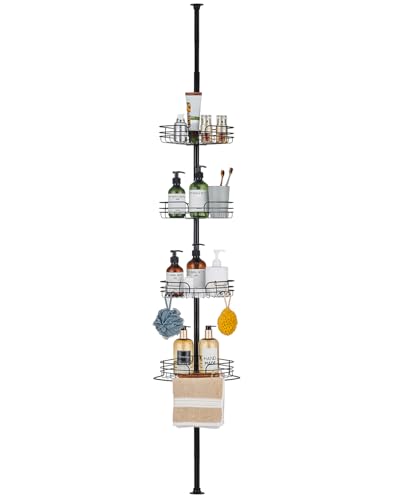 DAMAI Teleskop Duschregal ohne Bohren Edelstahl Duschablage Ecke Edelstahl Eckregal Bad Badregal mit 4 Körben für Badewanne und Badezimmer Rostfrei 73-266CM Schwarz von DAMAI