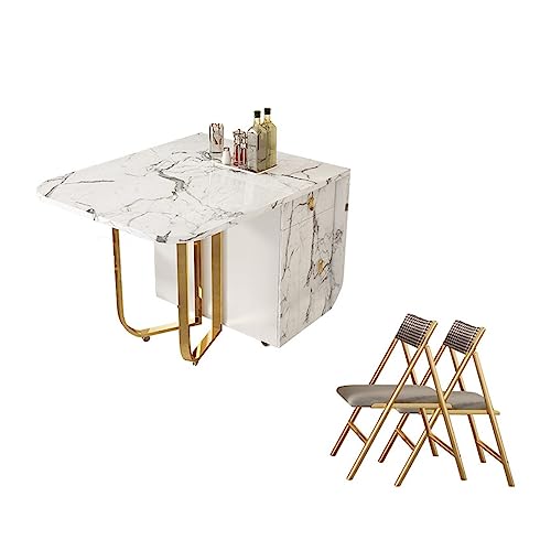 DANBOOL Tische und Stühle: Beweglicher, klappbarer Esstisch mit Aufbewahrungsregal und 2 Schubladen, ausziehbarer, vielseitiger Küchentisch und klappbare Esszimmerstühle aus Metall, verstellbar von DANBOOL