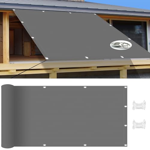 Sonnensegel 0.75 x 4.8 m Rechteckig Wasserdicht Outdoor Terrasse Segeltuch Pergola Uv-Beständig Resistant Reißfestigkeit inkl Befestigungsseile, Hellgrau von DANWU