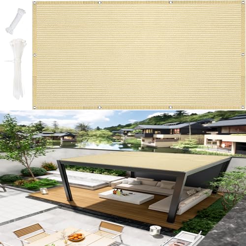 Sonnensegel Quadratisch 0.4 x 2.1 m Seitenmarkise Blickdicht Windschutz mit Ösen, Nylon Kabelbinder Und Kordel für Terrasse & Garten, Sandgelb von DANWU